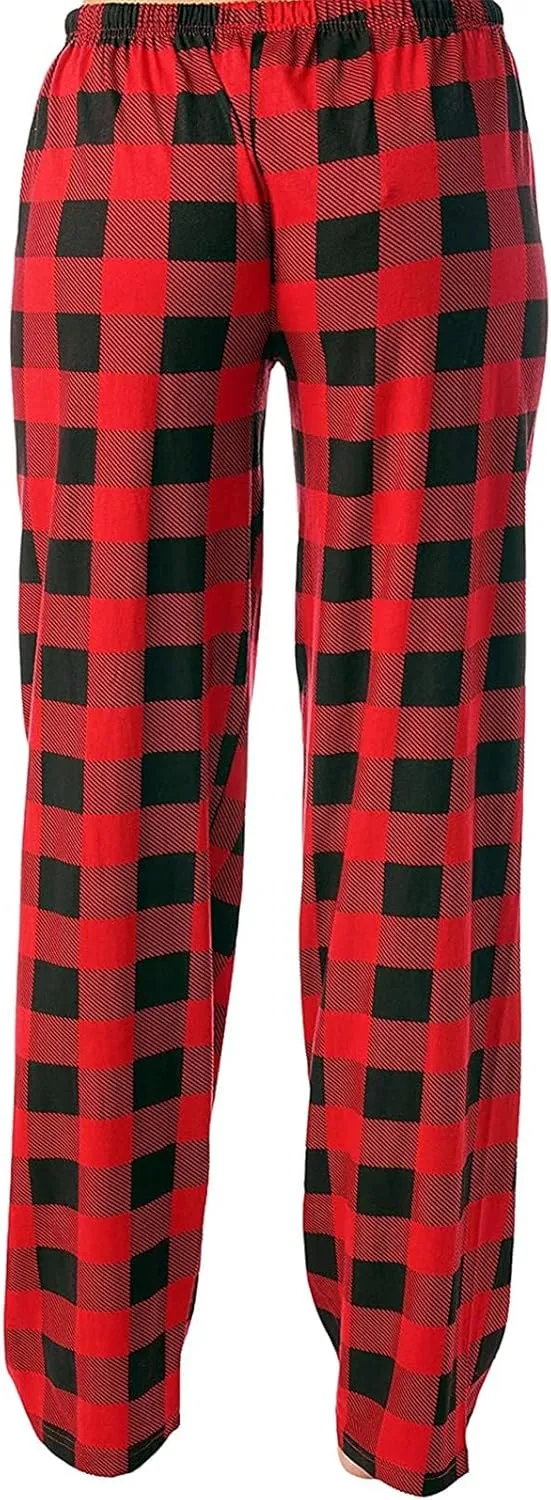 Plaid Pajama Pants Women Soft Stretchy Lightweight Comfy Lounge Pants Drawstring Baggy Wide Leg Sleep Trousers
