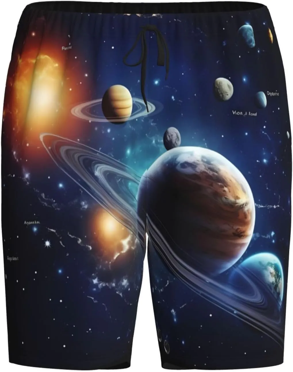Planets Stars and Milky Way Galaxy Print Men's Short Pajama Pants, Comfortable, and Breathable Sleepwear with Side Pockets