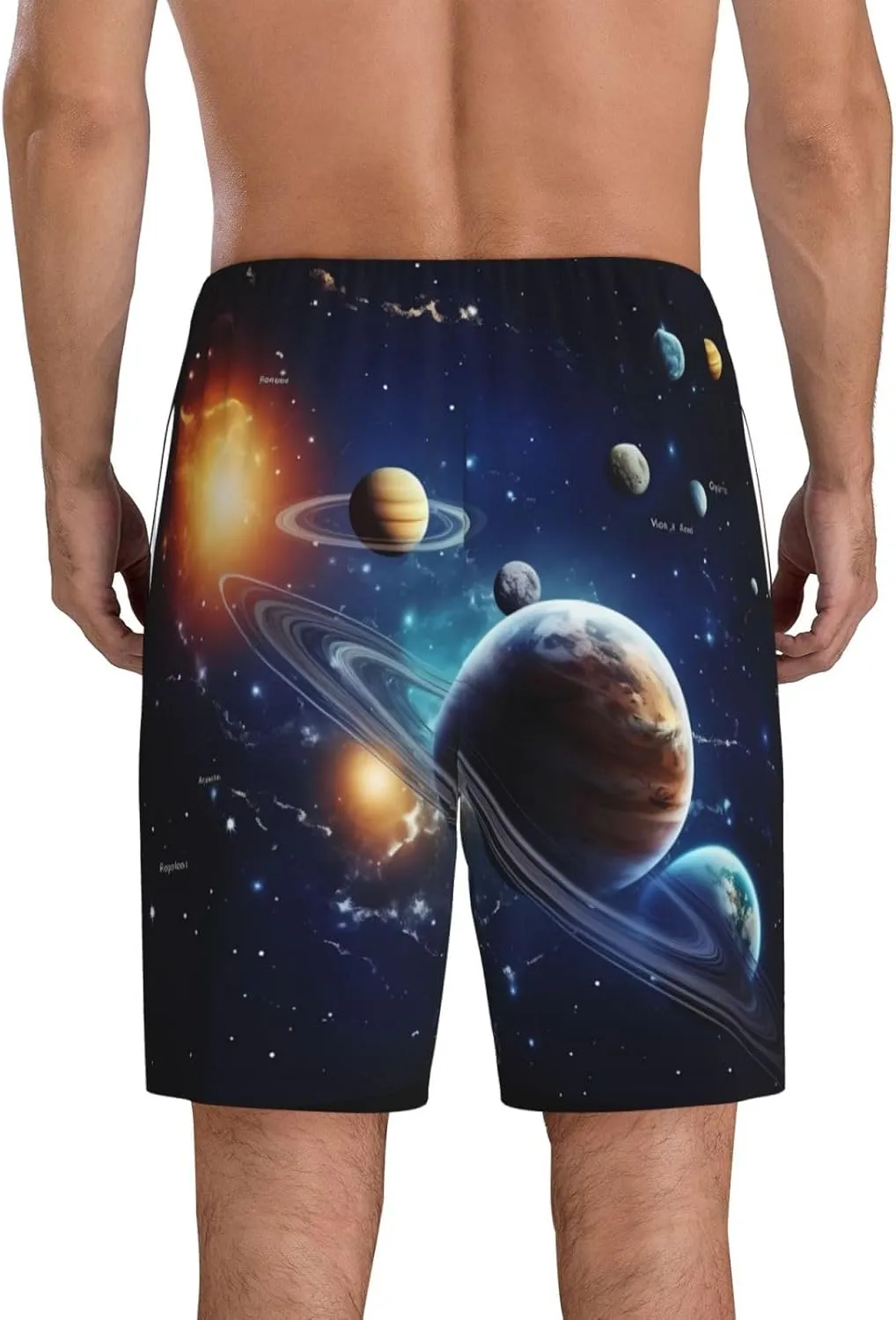 Planets Stars and Milky Way Galaxy Print Men's Short Pajama Pants, Comfortable, and Breathable Sleepwear with Side Pockets