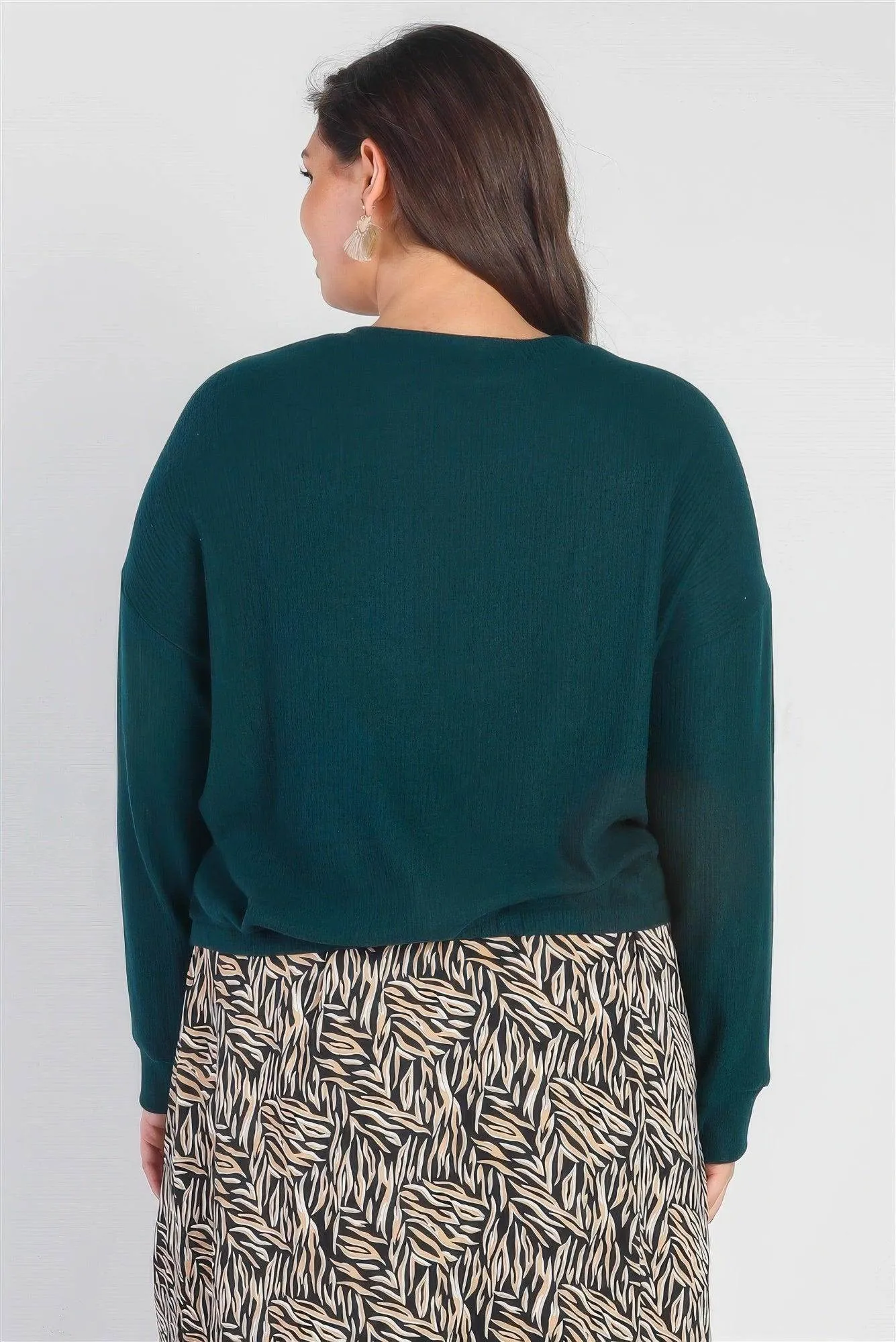 Plus Hunter Flannel Ribbed Twisted Detail Top