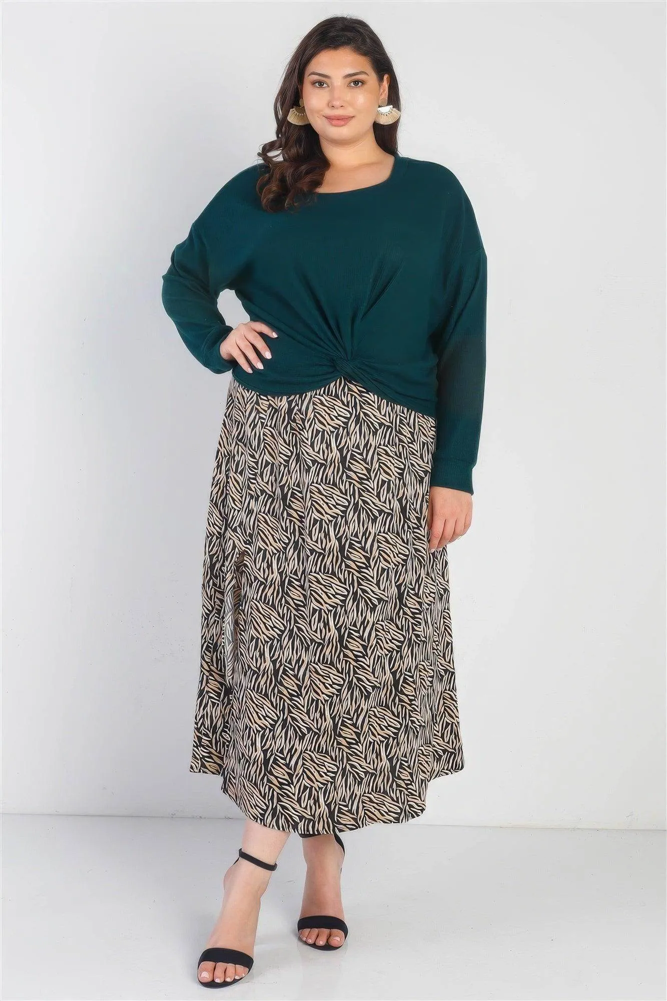 Plus Hunter Flannel Ribbed Twisted Detail Top