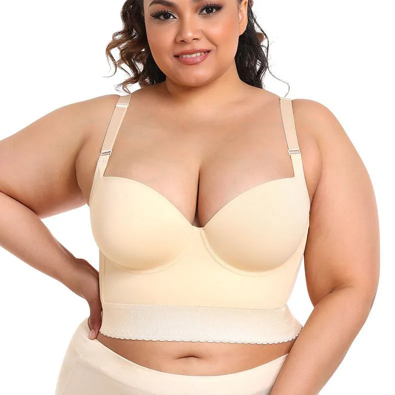 Plus Size Big Breast Full Back Coverage Bra Fat Deep Cup Shape Bra Wireless Push up Bra