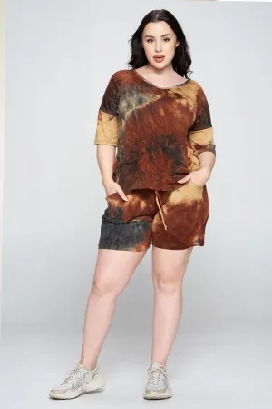 Plus Size Daydreamer Tie Dye Loungewear Short Sleeve Set