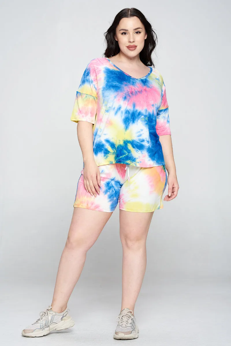 Plus Size Daydreamer Tie Dye Loungewear Short Sleeve Set