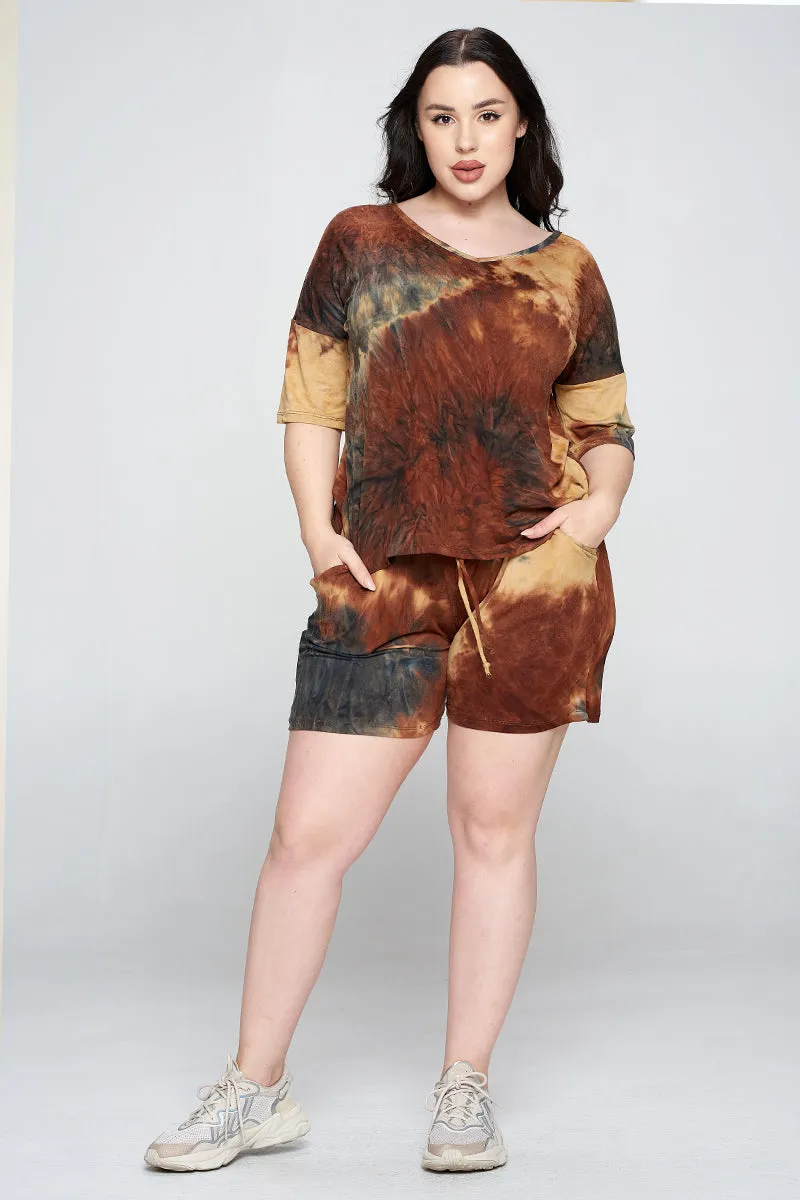 Plus Size Daydreamer Tie Dye Loungewear Short Sleeve Set
