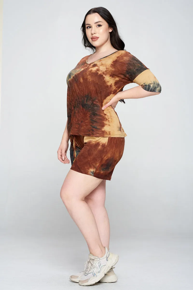 Plus Size Daydreamer Tie Dye Loungewear Short Sleeve Set