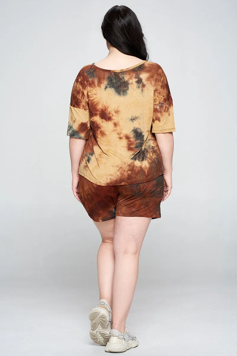 Plus Size Daydreamer Tie Dye Loungewear Short Sleeve Set