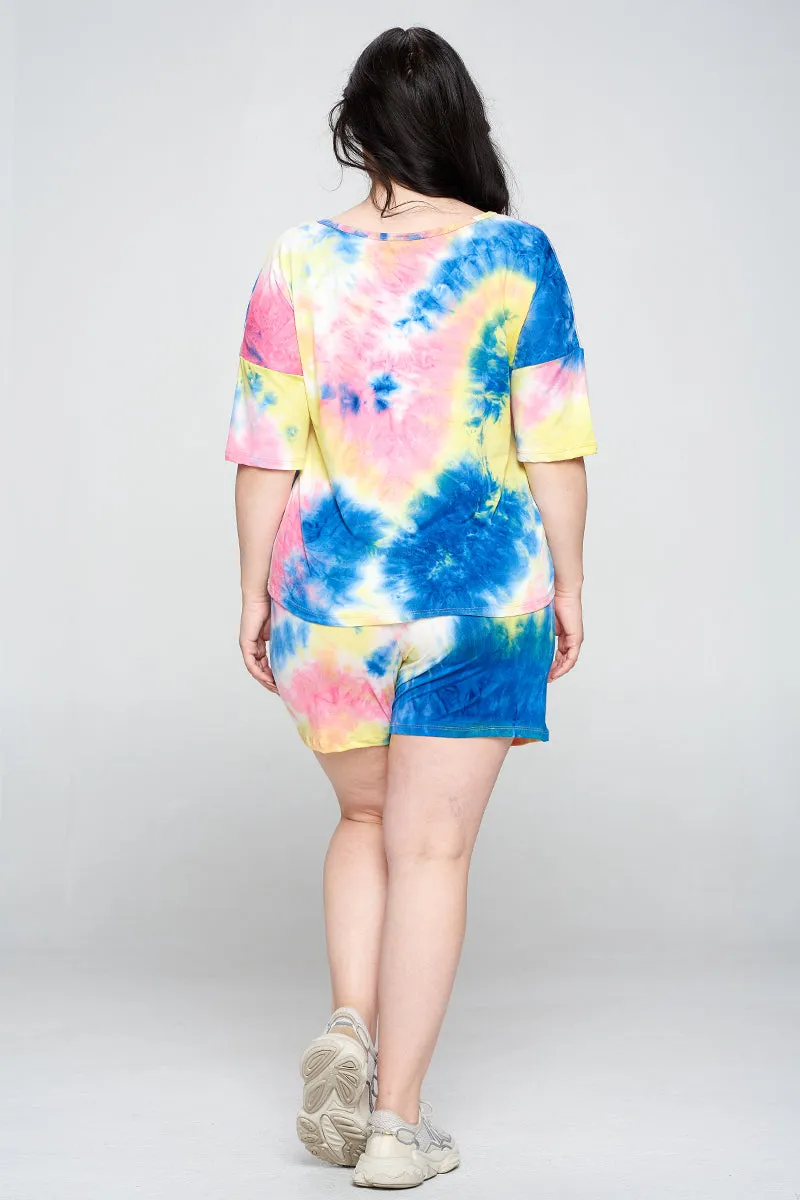 Plus Size Daydreamer Tie Dye Loungewear Short Sleeve Set