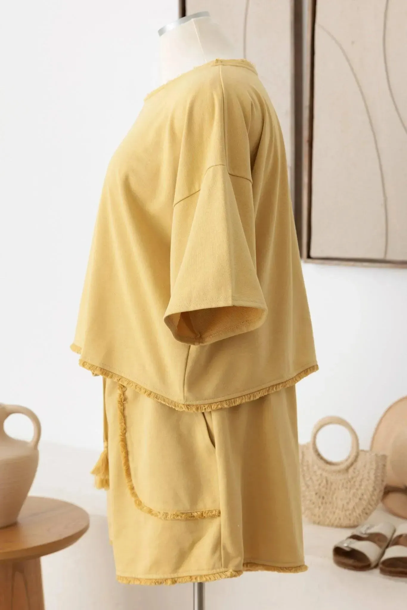 Plus Size Fringe Hem Sweatshirt & Short Set