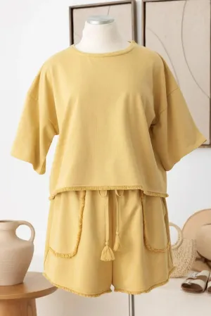 Plus Size Fringe Hem Sweatshirt & Short Set