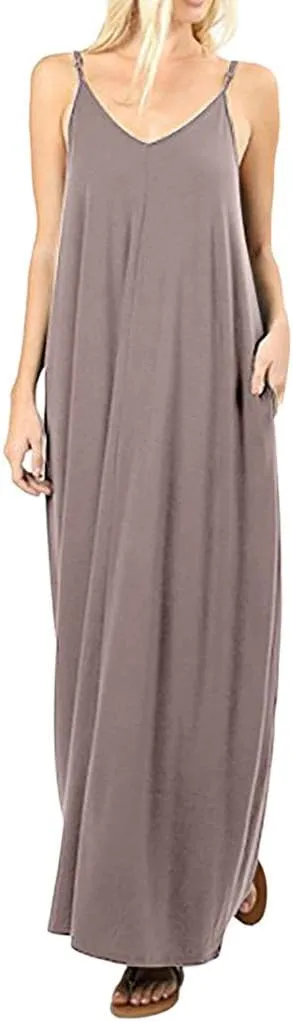 Plus Size Maxi Dress for Women's Pajamas Sleeveless V-Neck Skirt Round Neck with Pocket Long Dresses Daily Wear