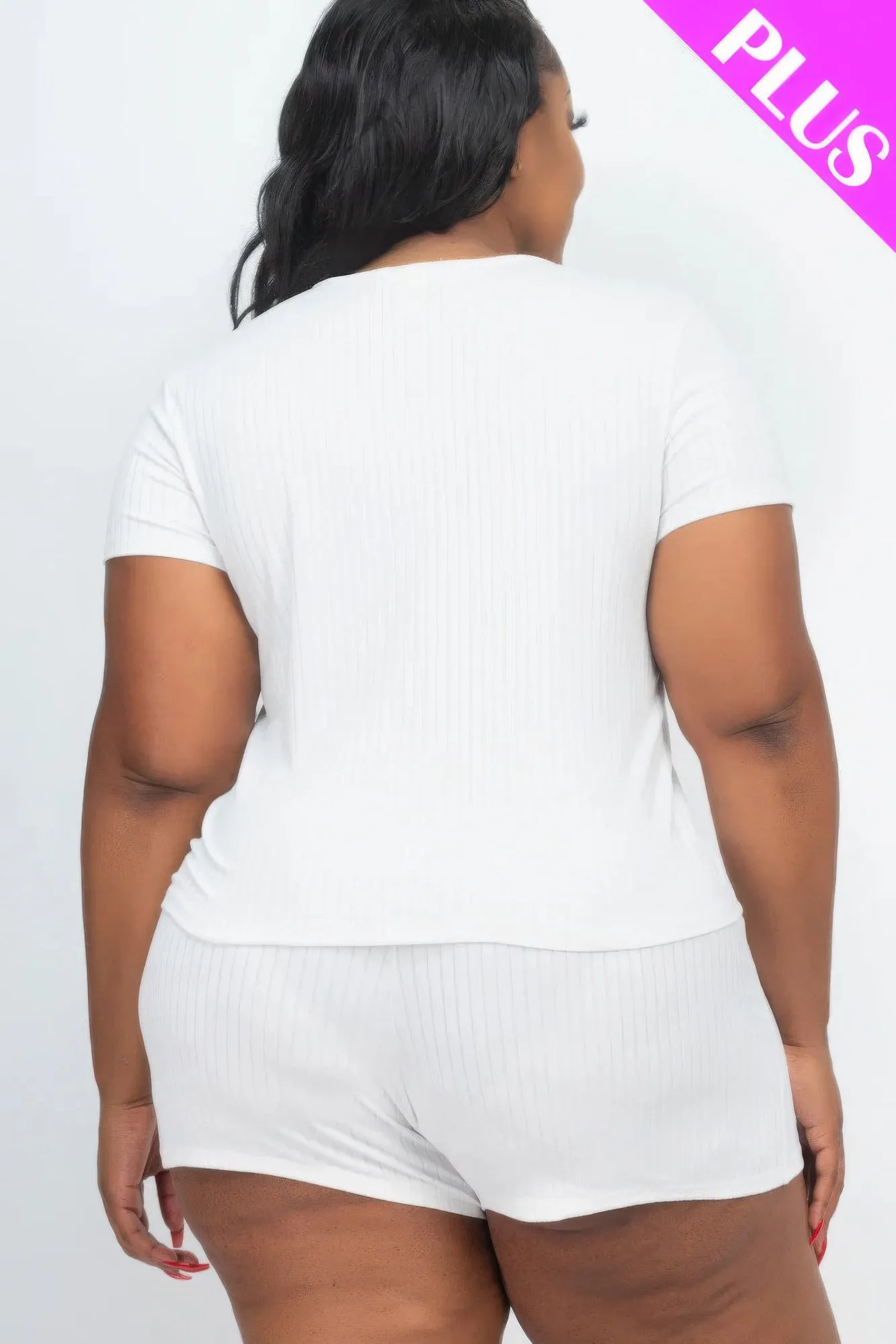 Plus Size Ribbed Short Sleeve Top&shorts Set