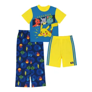 Pokemon Boys Pajamas Short Sleeve Kids PJs 3pc Set