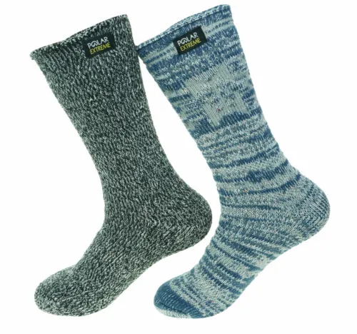 Polar Extreme Women's 2 Pair Thermal Insulated Fleece Crew Socks Marl Blue