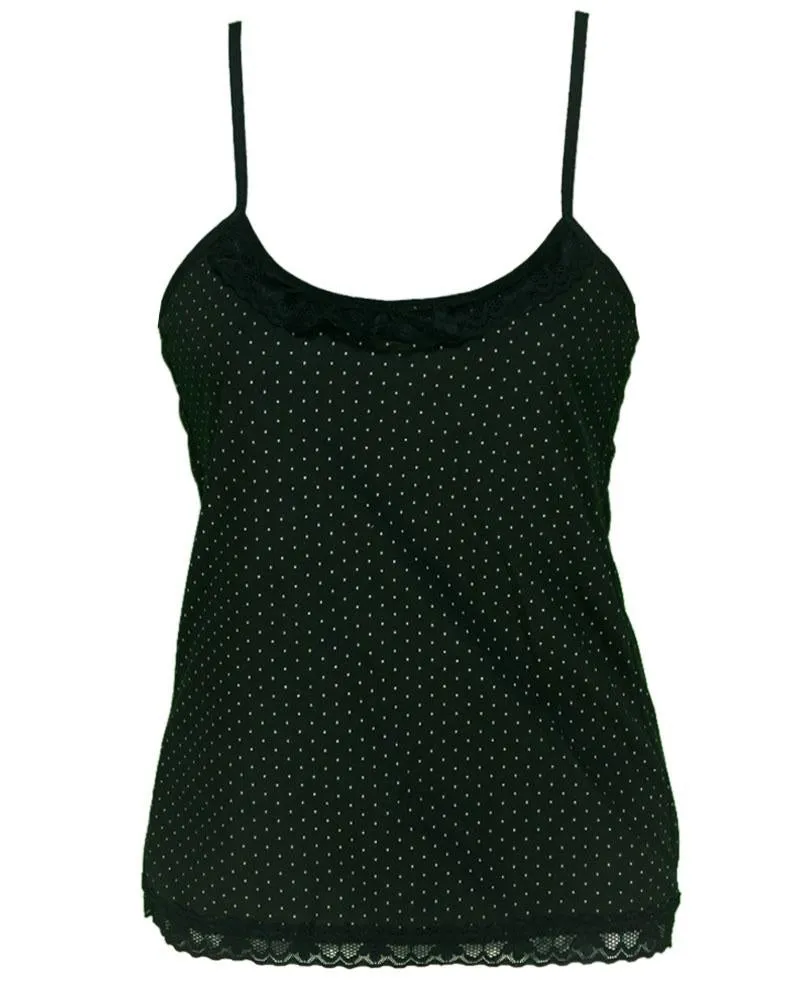 Polka Dotted Cotton Camisole With Neck Lace For Women - Color Black - MA-8