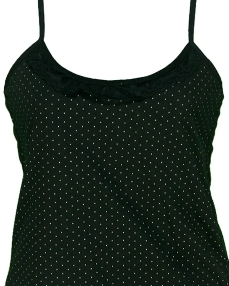 Polka Dotted Cotton Camisole With Neck Lace For Women - Color Black - MA-8