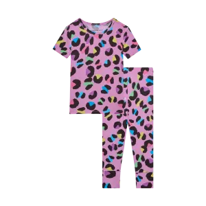 Posh Peanut Basic Short Sleeve Loungewear Kids Pajama & Pants in Electric Leopard