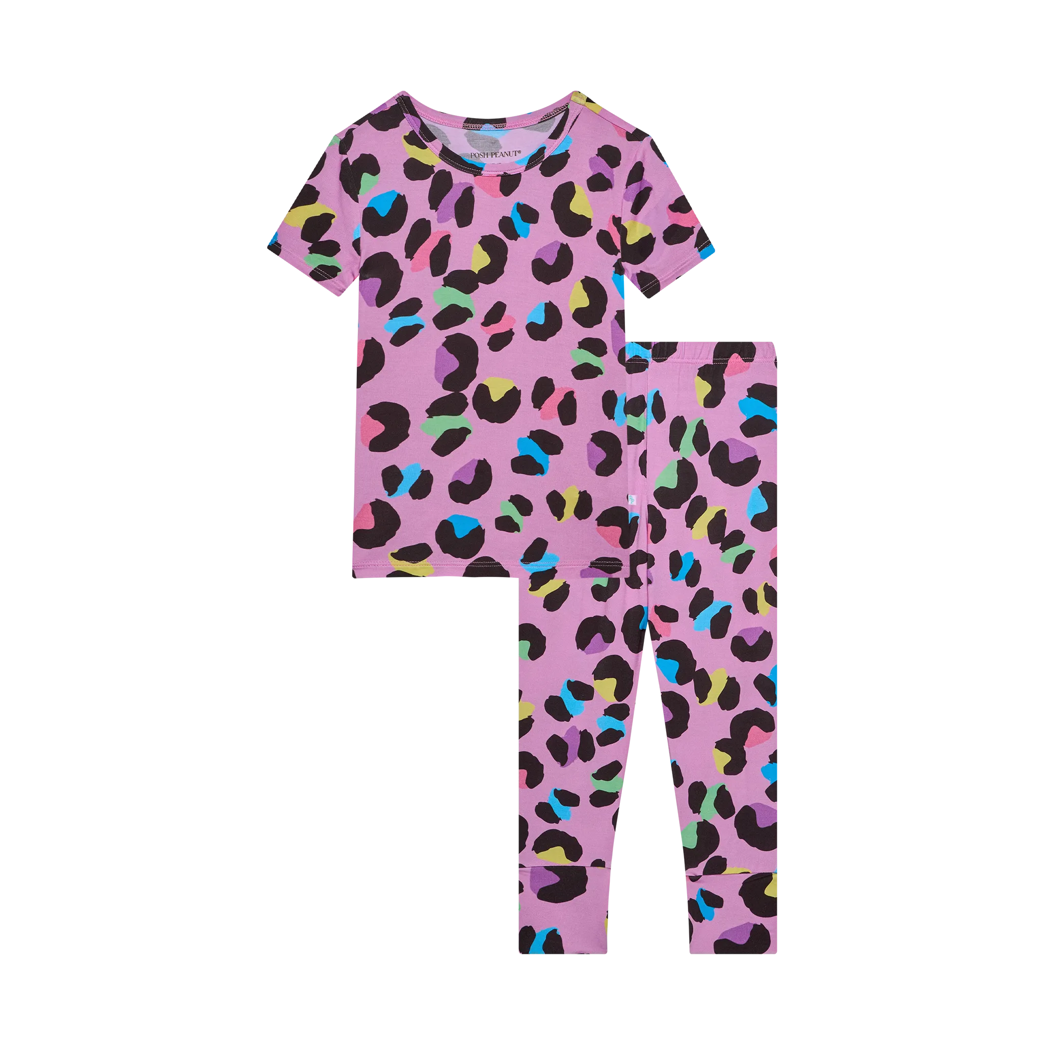 Posh Peanut Basic Short Sleeve Loungewear Kids Pajama & Pants in Electric Leopard
