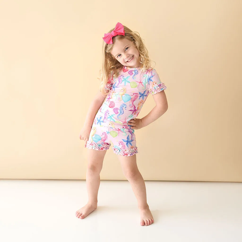 Posh Peanut Coral Basic S/S Micro Ruffled T-Shirt & Micro Ruffled Shorts PJ
