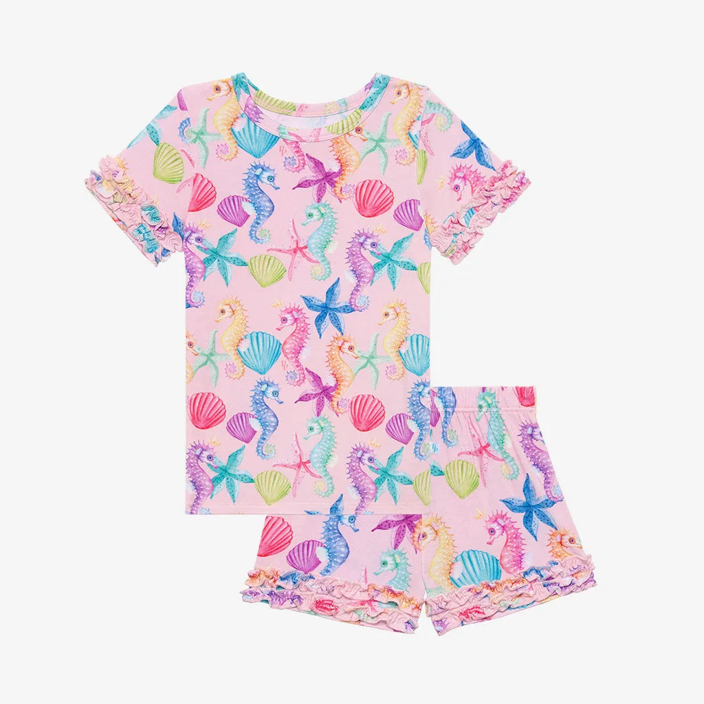 Posh Peanut Coral Basic S/S Micro Ruffled T-Shirt & Micro Ruffled Shorts PJ