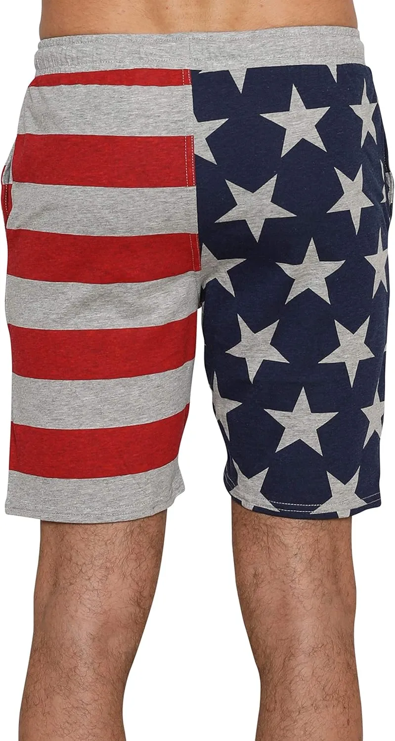 Prestigez USA Flag Men's 2 Piece Pajama Set Lounge Shorts or Pants and Sleeveless Shirt, 4th of July Independence Day