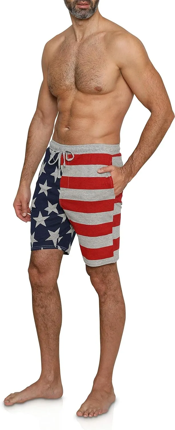 Prestigez USA Flag Men's 2 Piece Pajama Set Lounge Shorts or Pants and Sleeveless Shirt, 4th of July Independence Day