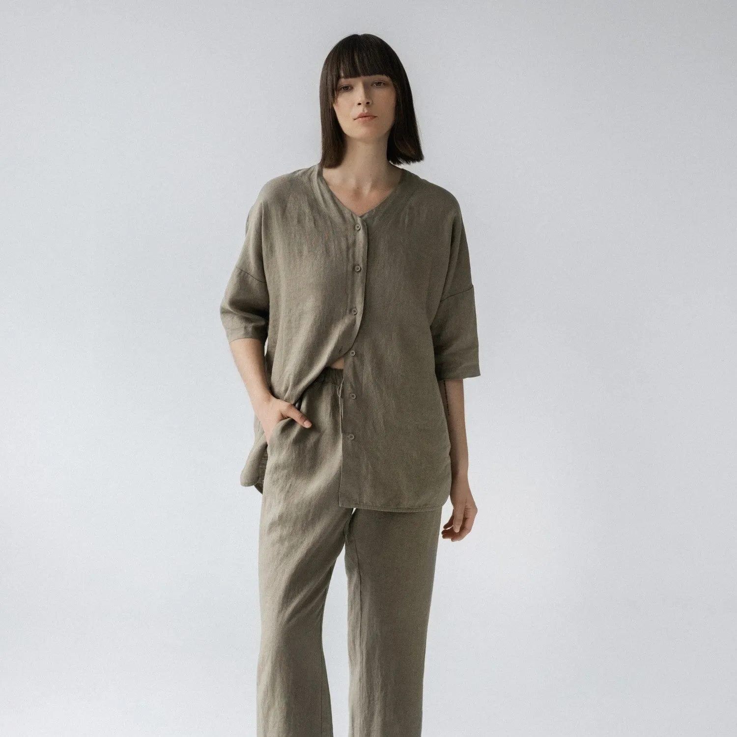 Primrose Khaki Linen Loungewear Set