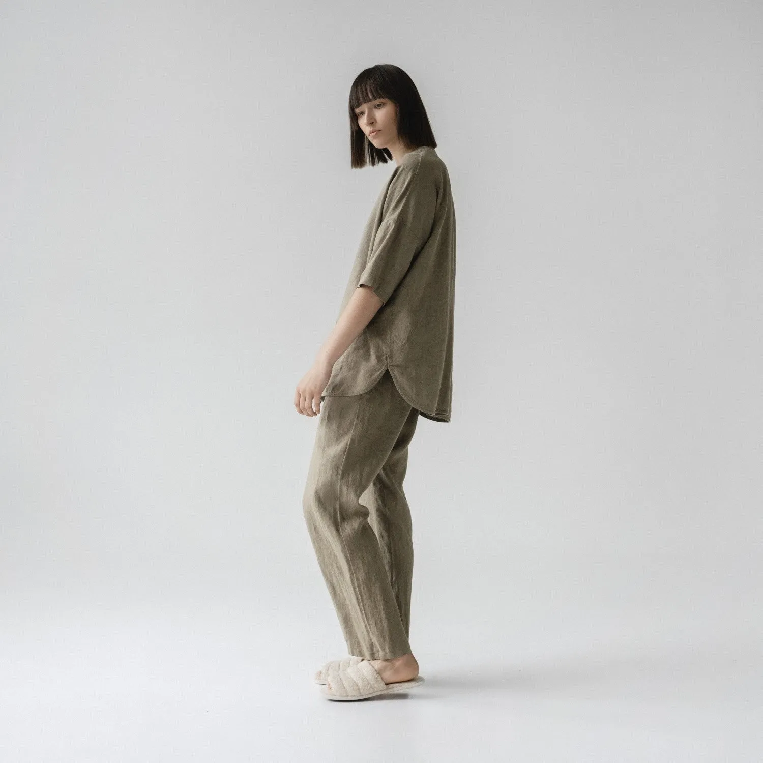 Primrose Khaki Linen Loungewear Set