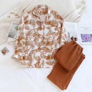 Pure Cotton Leaf AOP Pajama Set