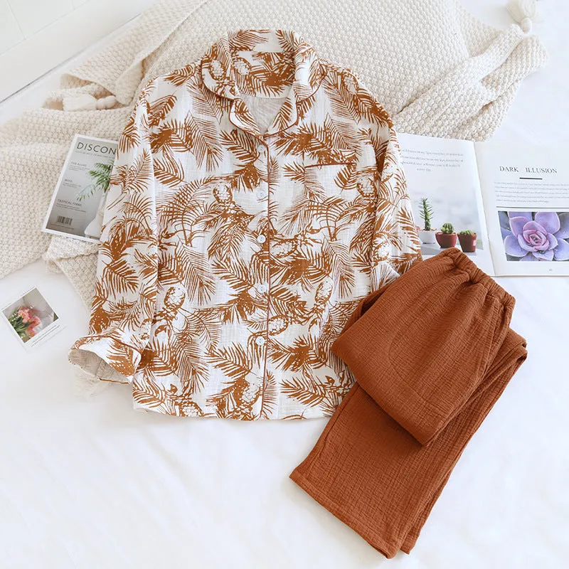 Pure Cotton Leaf AOP Pajama Set