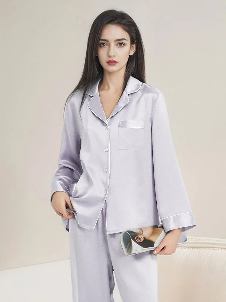 Pure Silk Pajamas Set 2Pcs Binding Trim Classic Home clothes