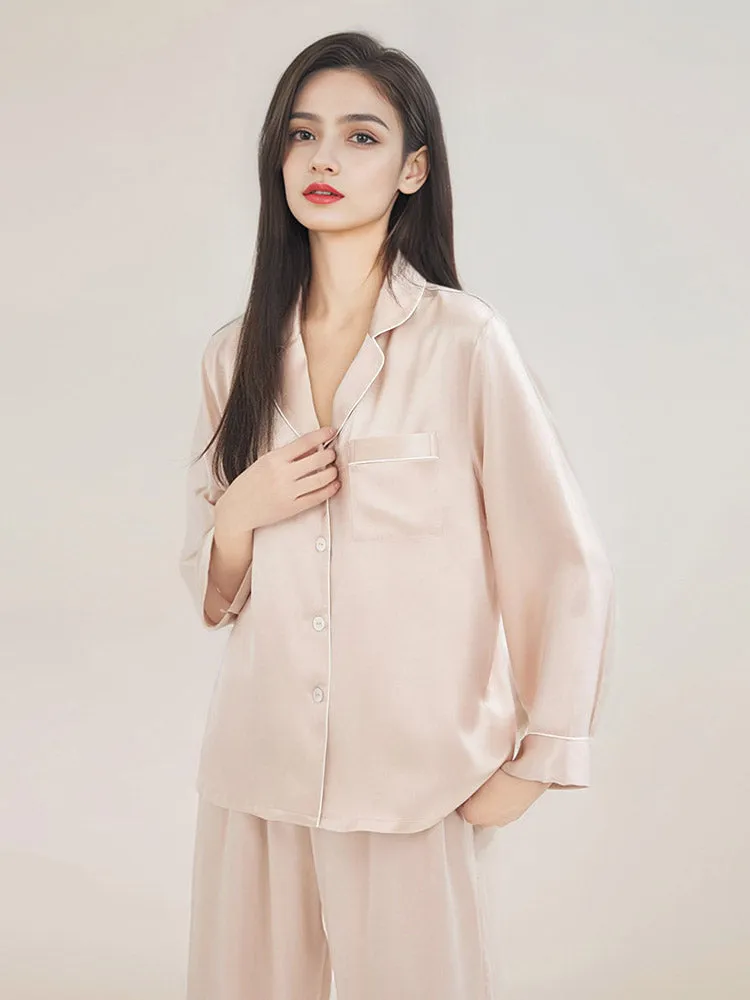Pure Silk Pajamas Set 2Pcs Binding Trim Classic Home clothes