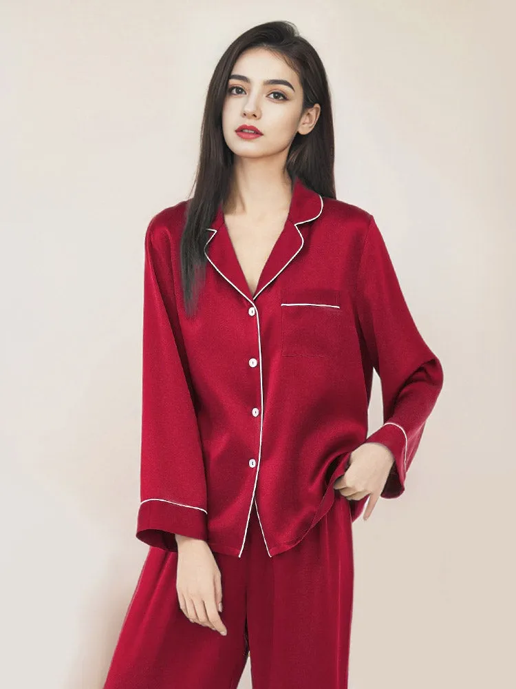Pure Silk Pajamas Set 2Pcs Binding Trim Classic Home clothes