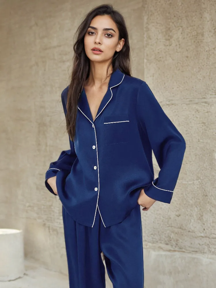 Pure Silk Pajamas Set 2Pcs Binding Trim Classic Home clothes