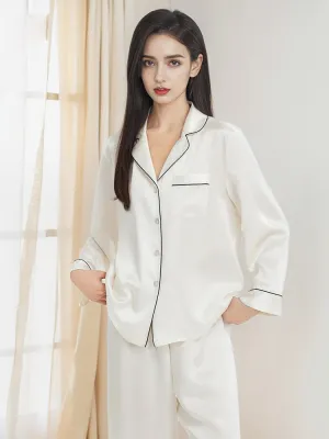 Pure Silk Pajamas Set 2Pcs Binding Trim Classic Home clothes