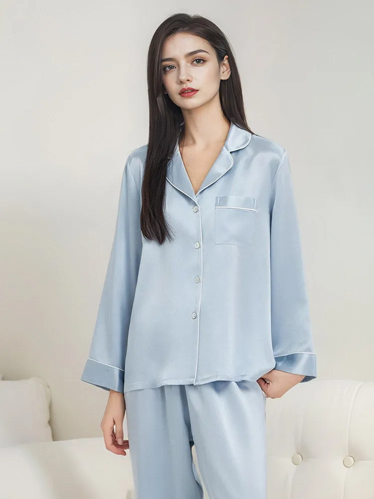 Pure Silk Pajamas Set 2Pcs Binding Trim Classic Home clothes