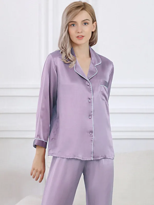 Pure Silk Pajamas Set 2pcs Binding Trim Classic Pjs