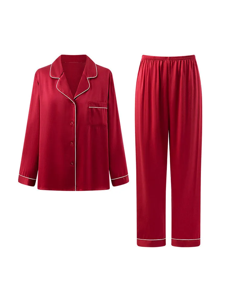 Pure Silk Pajamas Set 2pcs Binding Trim Classic Pjs