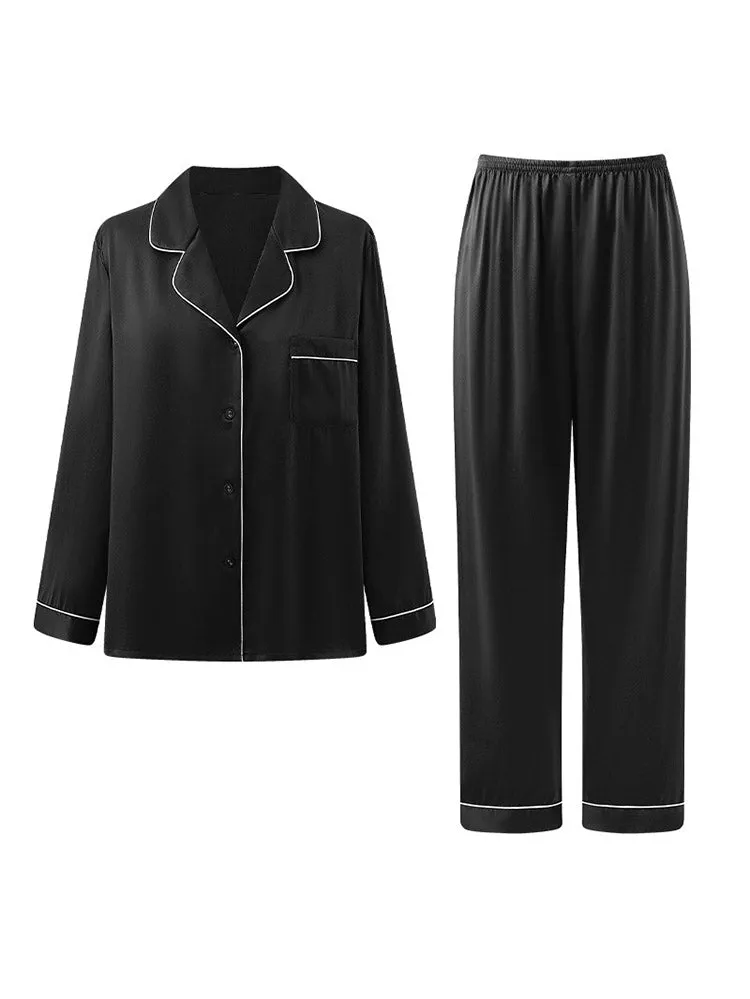 Pure Silk Pajamas Set 2pcs Binding Trim Classic Pjs