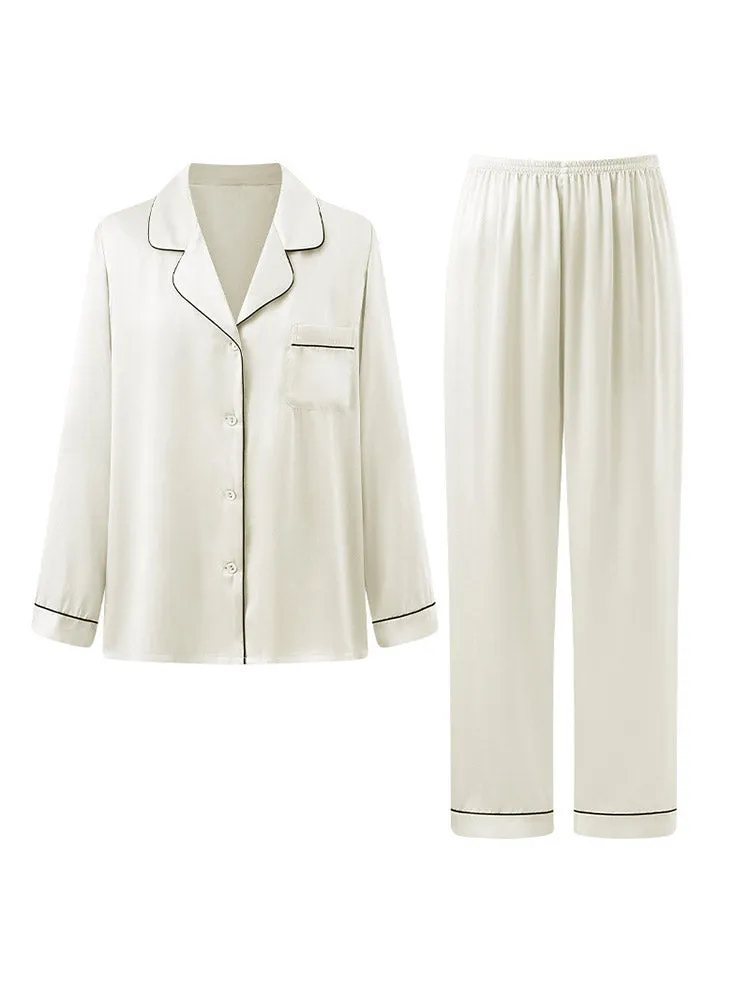 Pure Silk Pajamas Set 2pcs Binding Trim Classic Pjs
