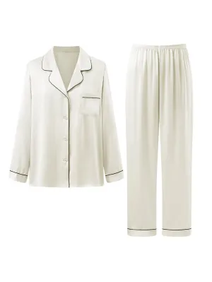 Pure Silk Pajamas Set 2pcs Binding Trim Classic Pjs