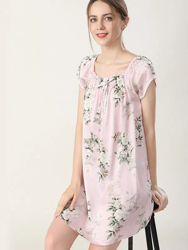 Pure Silk Pajamas Short Sleeve Loose Nightgown Slip Dress