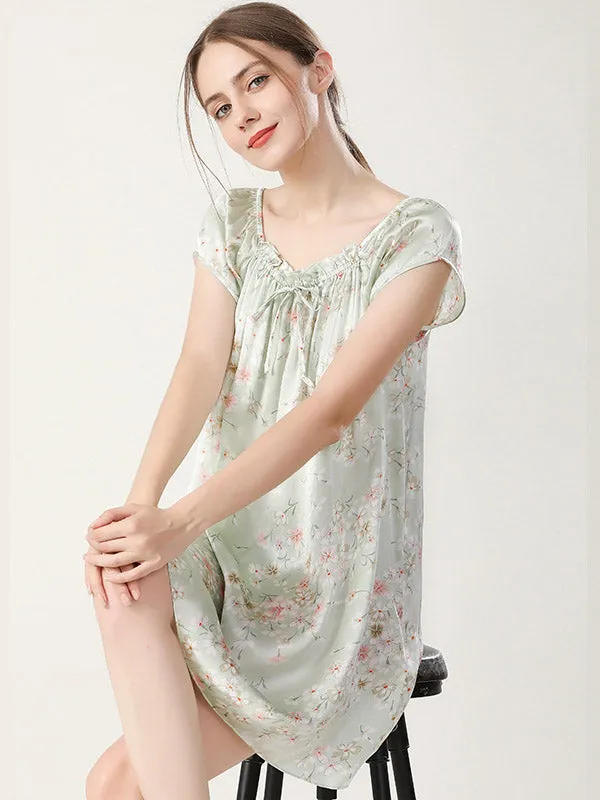 Pure Silk Pajamas Short Sleeve Loose Nightgown Slip Dress