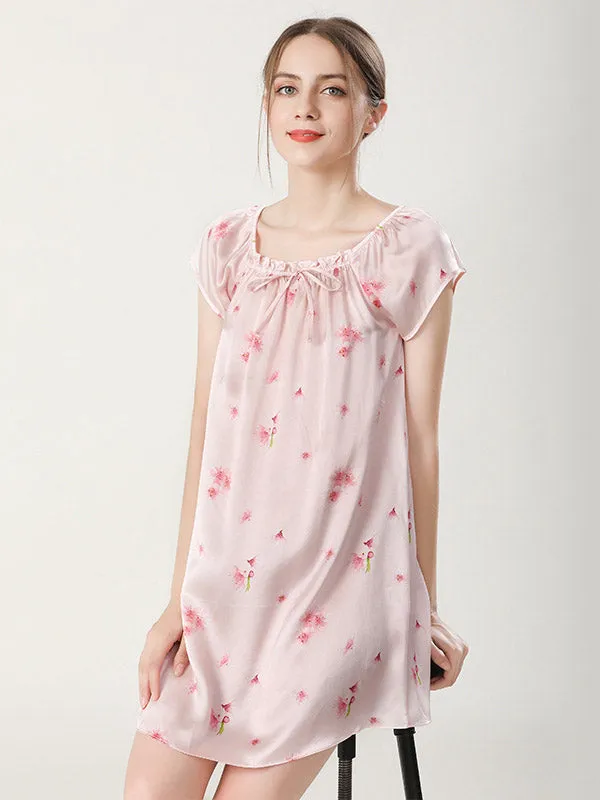 Pure Silk Pajamas Short Sleeve Loose Nightgown Slip Dress
