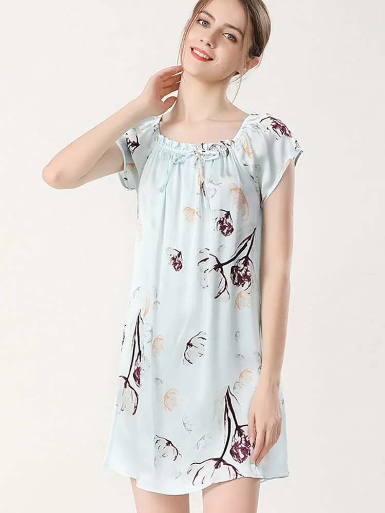 Pure Silk Pajamas Short Sleeve Loose Nightgown Slip Dress