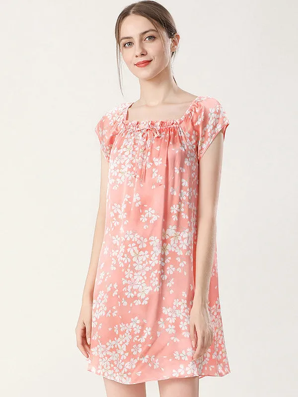 Pure Silk Pajamas Short Sleeve Loose Nightgown Slip Dress