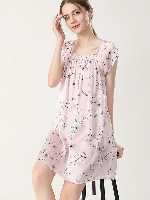Pure Silk Pajamas Short Sleeve Loose Nightgown Slip Dress