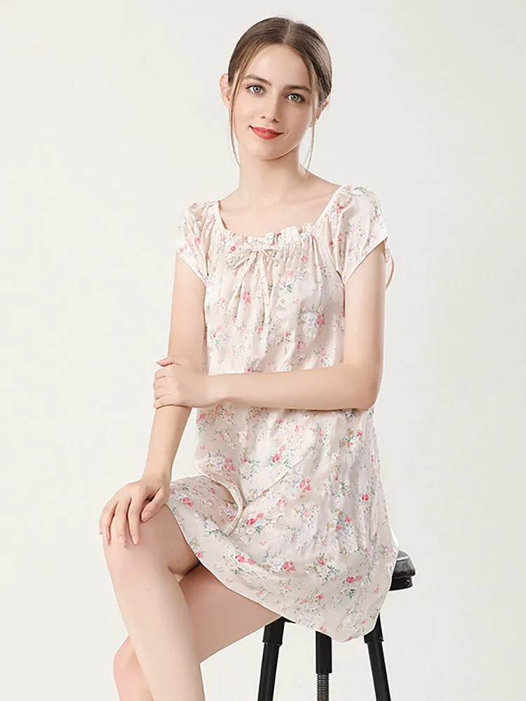 Pure Silk Pajamas Short Sleeve Loose Nightgown Slip Dress