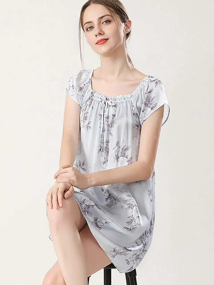 Pure Silk Pajamas Short Sleeve Loose Nightgown Slip Dress
