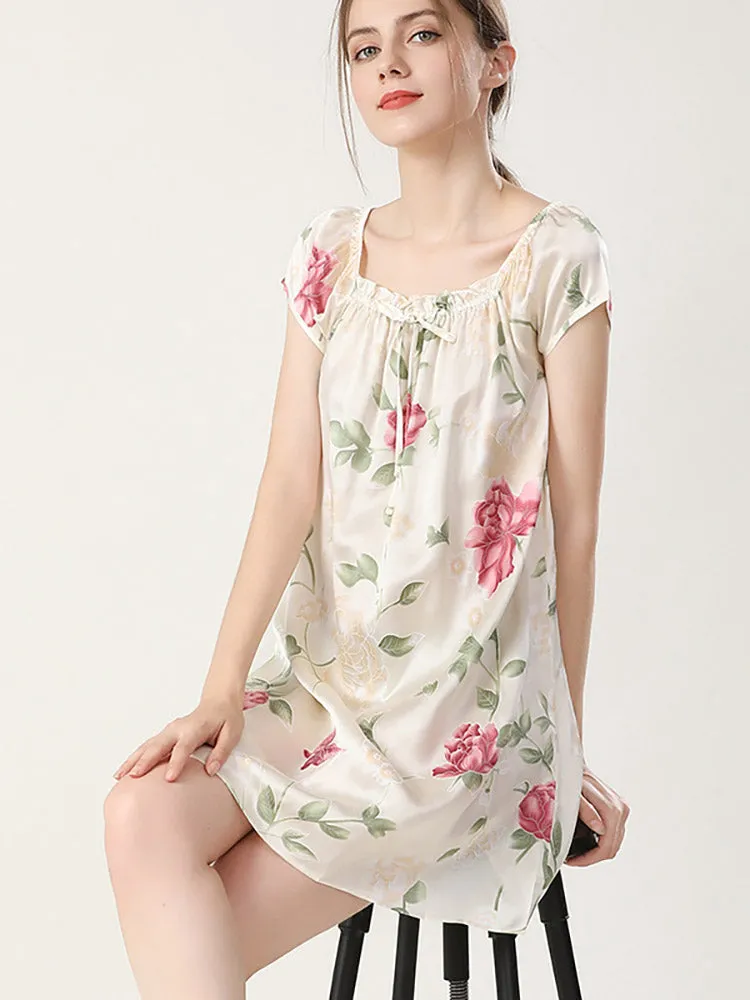 Pure Silk Pajamas Short Sleeve Loose Nightgown Slip Dress